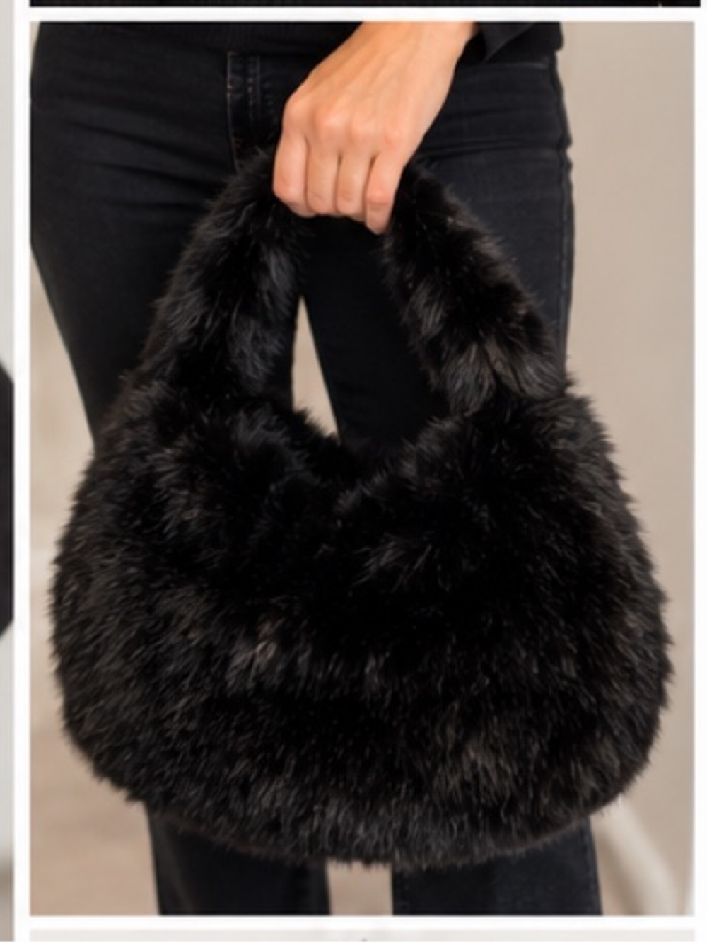 NEW: Faux Fur Black Hat Shoulder Bag Set - Stylish Winter Accessories dust bag - Picture 3 of 10